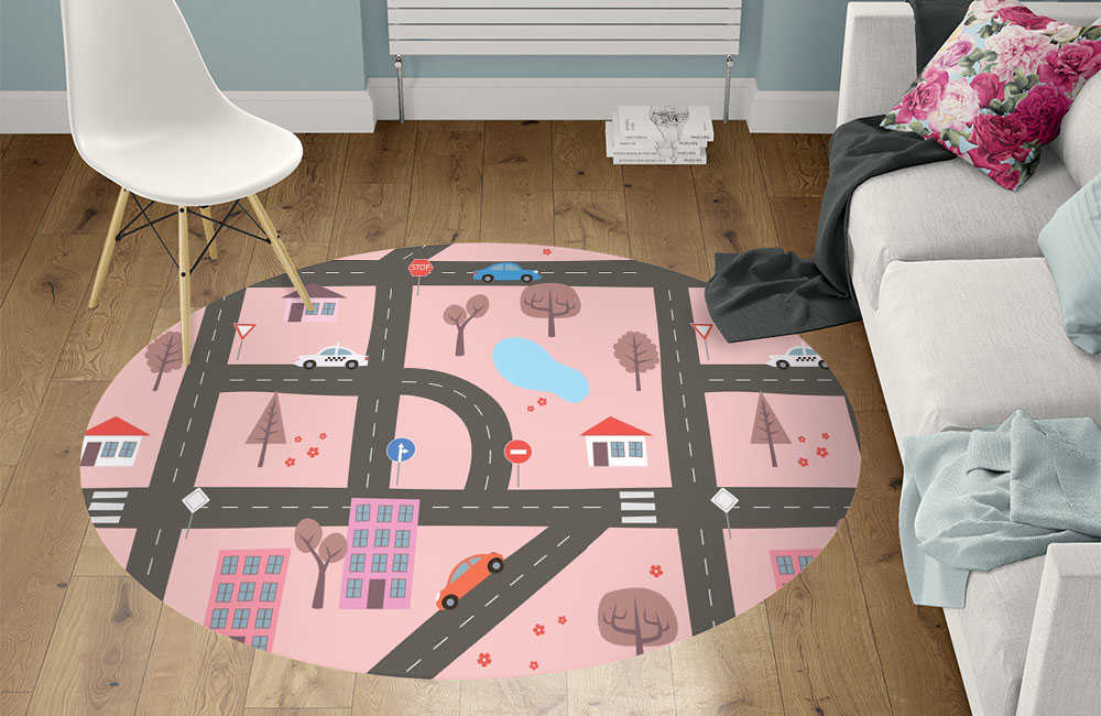 3D Ковер «Поездка за город в розовых тонах» Круглый 1