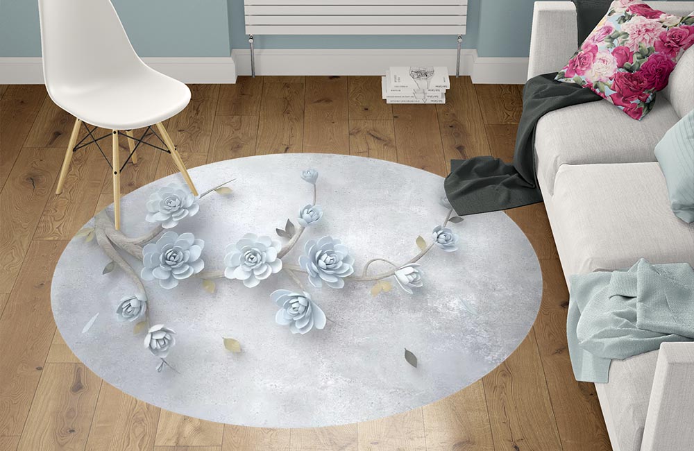 3D Ковер «Каменные розы на ветке» Круглый 1