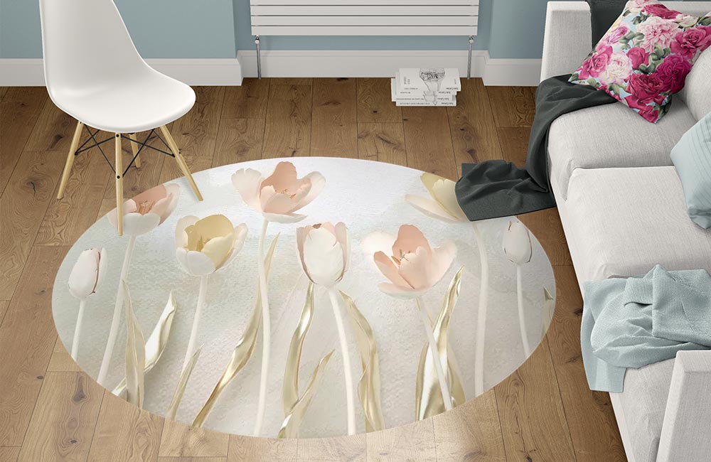 3D Ковер «Персиковые тюльпаны с позолотой» Круглый 1