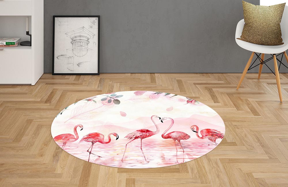 3D Ковер  «Озеро с фламинго» Овальный 2