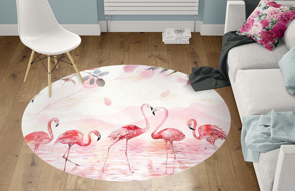 3D Ковер  «Озеро с фламинго» Круглый 1