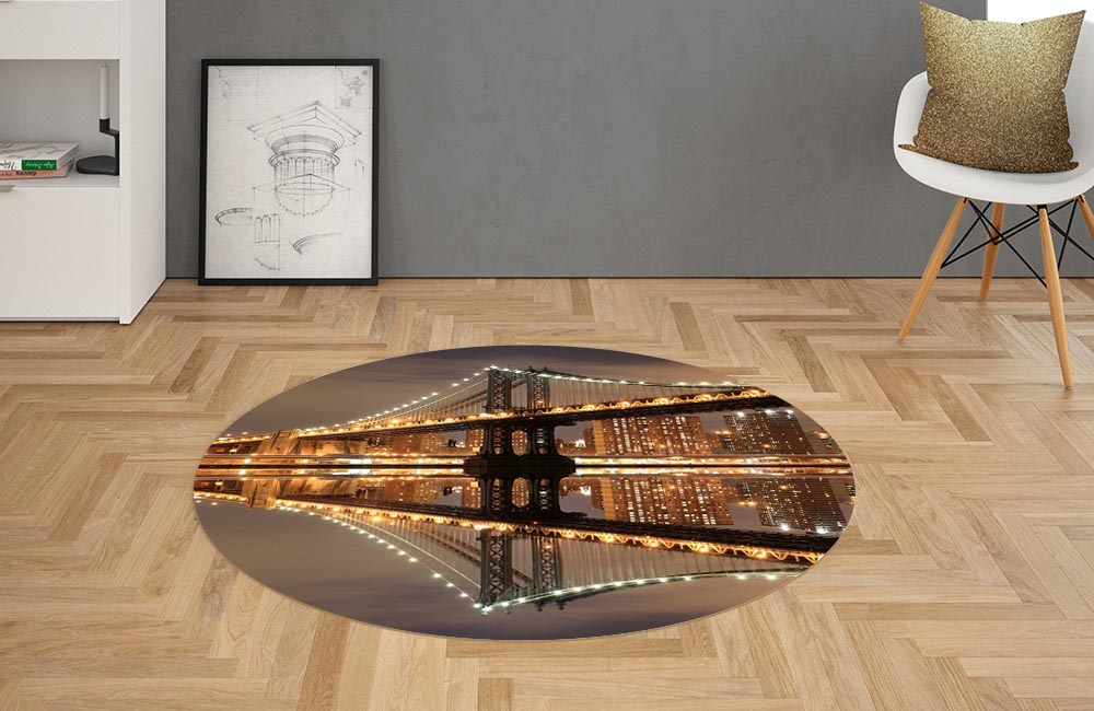 3D Ковер «Бруклинский мост отражение в реке Гудзон» Овальный 2