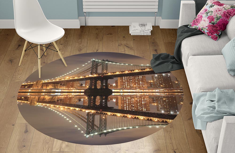 3D Ковер «Бруклинский мост отражение в реке Гудзон» Круглый 1