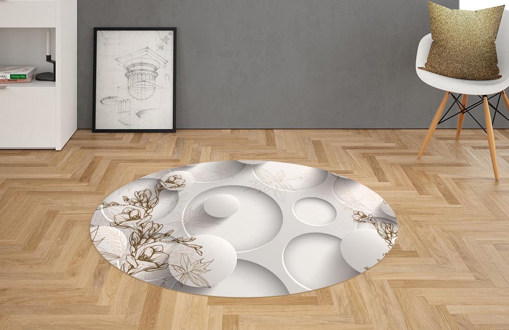 3D Ковер «Объемные круги с цветочным узором»  Овальный 2