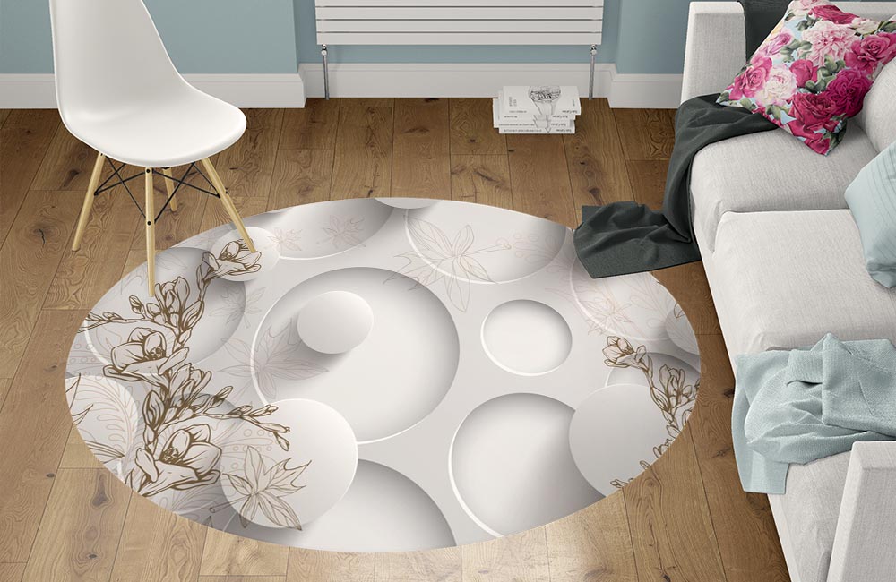 3D Ковер «Объемные круги с цветочным узором»  Круглый 1
