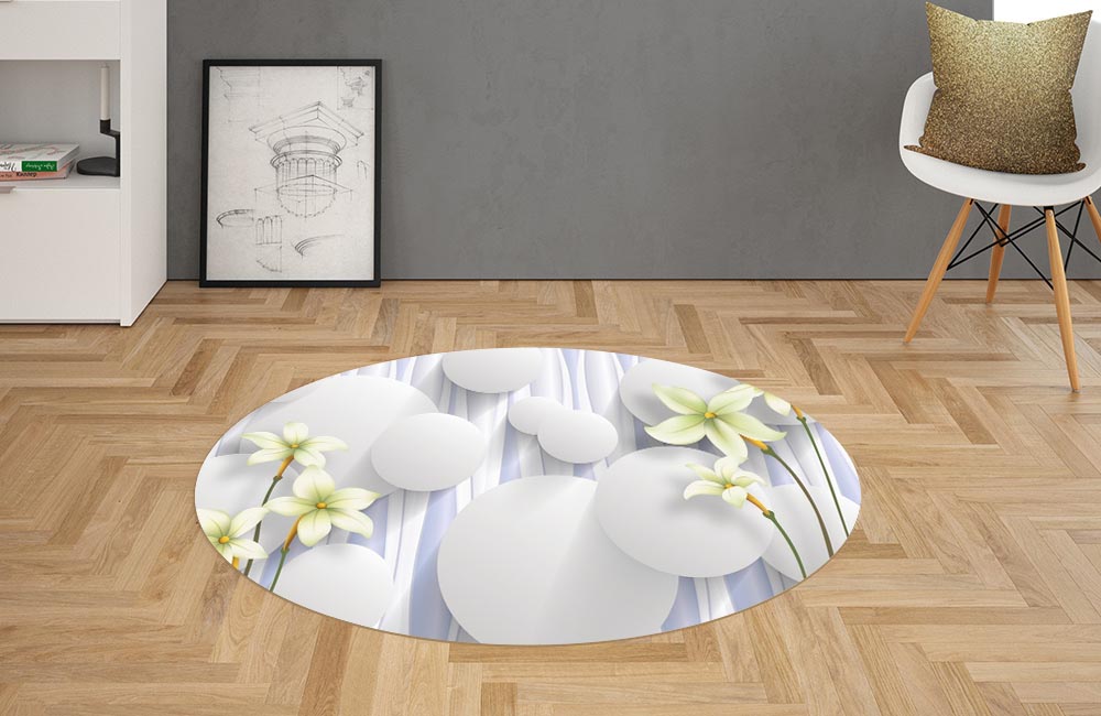 3D Ковер «Нежно-салатовые цветы на объемном фоне»  Овальный 2