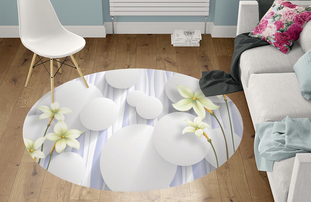 3D Ковер «Нежно-салатовые цветы на объемном фоне»  Круглый 1