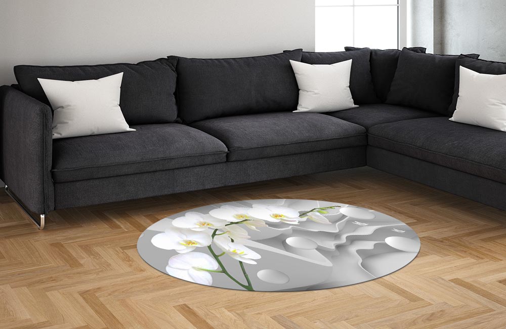 3D Ковер «Белая орхидея на объемном фоне»  Овальный 1