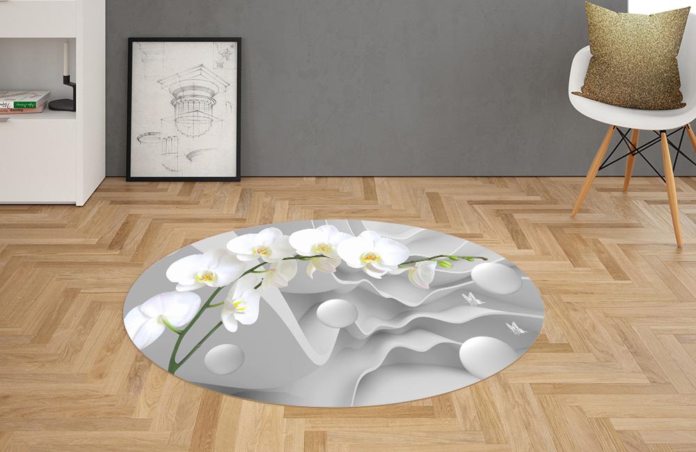 3D Ковер «Белая орхидея на объемном фоне»  Овальный 2
