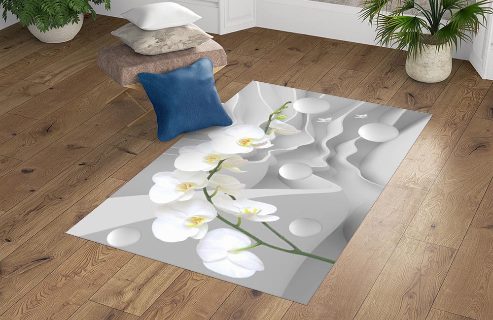 3D Ковер «Белая орхидея на объемном фоне»  Прямоугольный 4