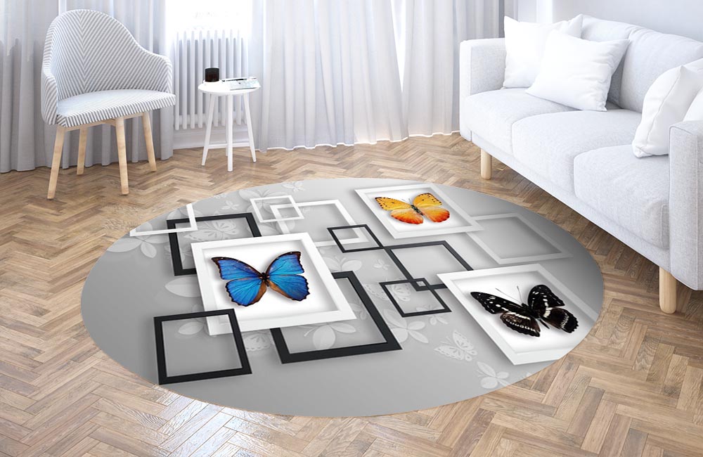 3D Ковер «Коллекция бабочек»    Круглый 3