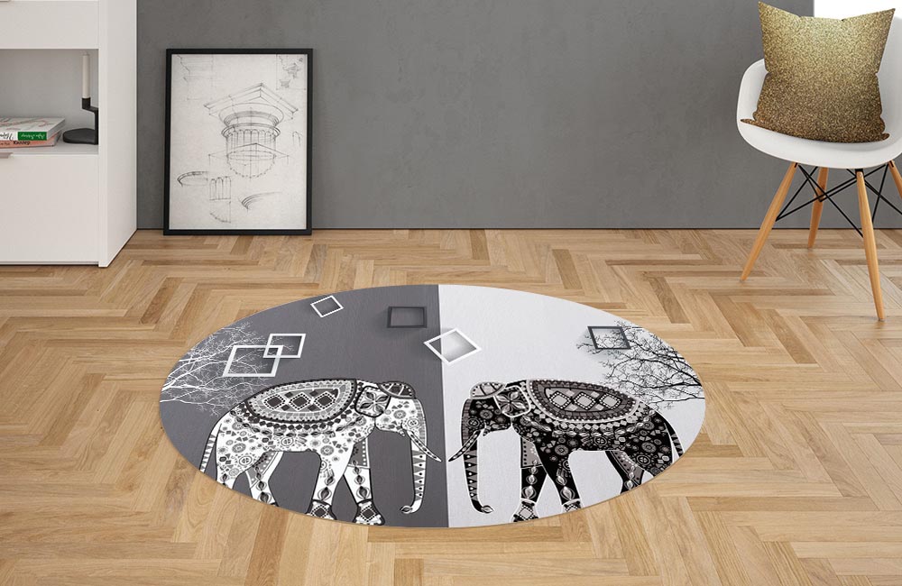 3D Ковер «Слоны в стиле модерн»   Овальный 2