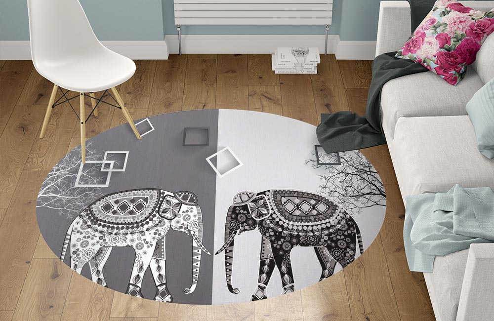 3D Ковер «Слоны в стиле модерн»   Круглый 1