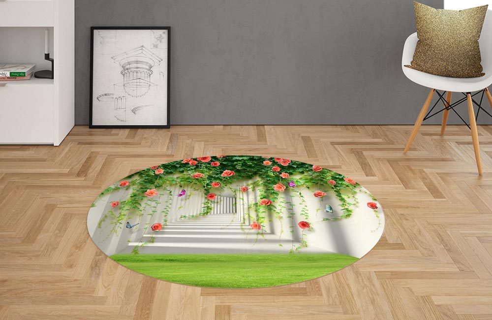 3D Ковер «Тоннель с лианами роз»   Овальный 2