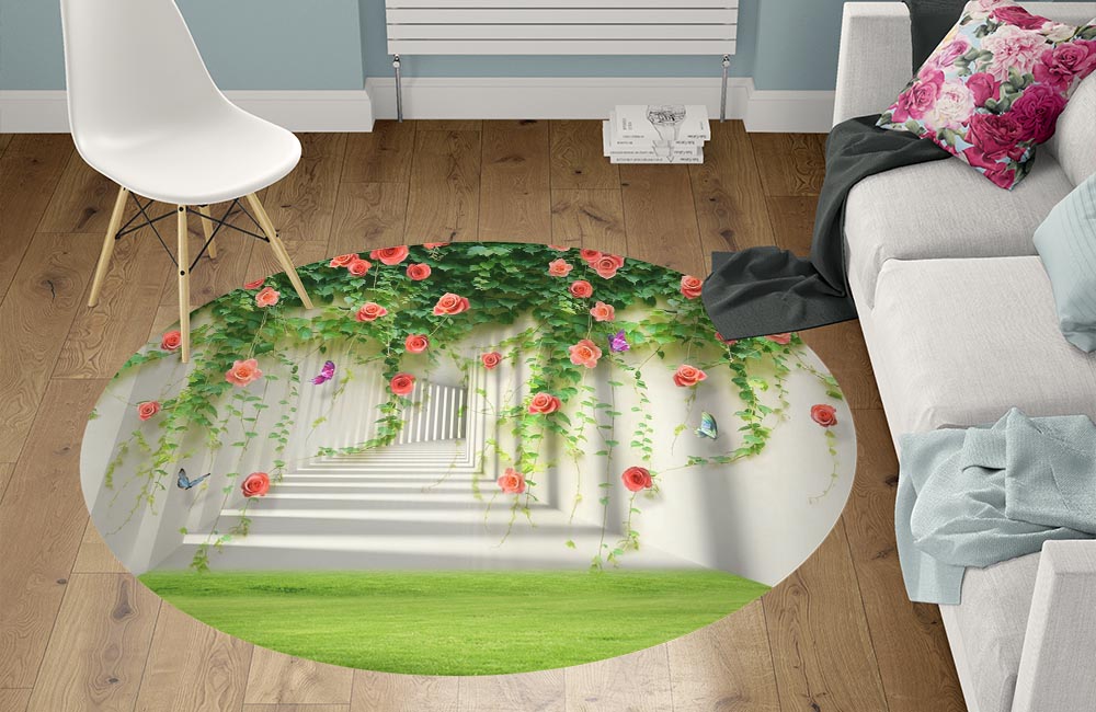 3D Ковер «Тоннель с лианами роз»   Круглый 1