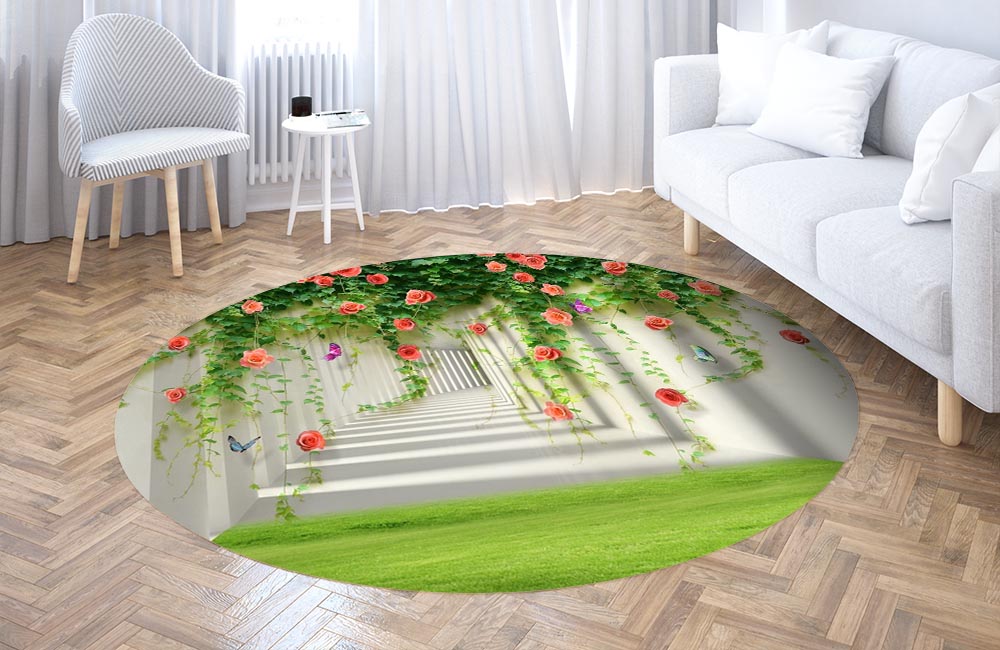 3D Ковер «Тоннель с лианами роз»   Круглый 3