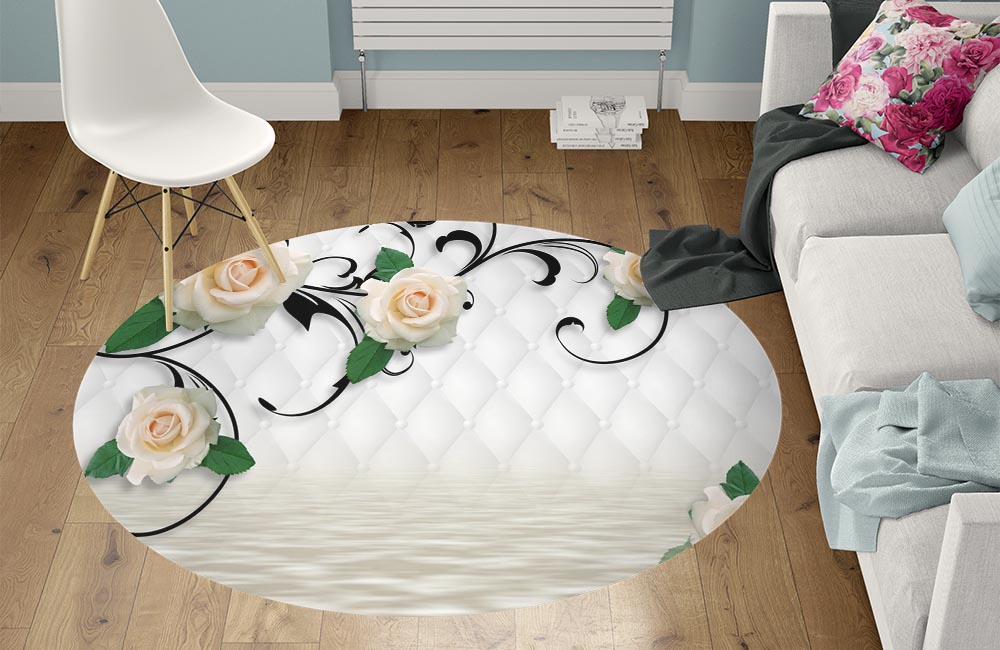 3D Ковер «Белые розы над водой»   Круглый 1