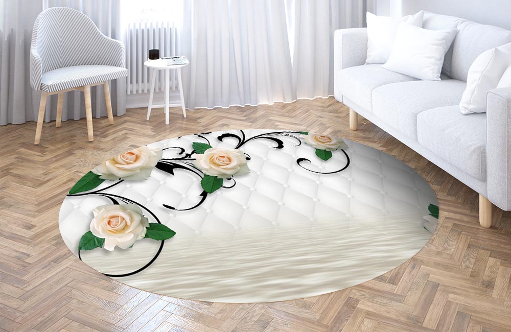 3D Ковер «Белые розы над водой»   Круглый 3