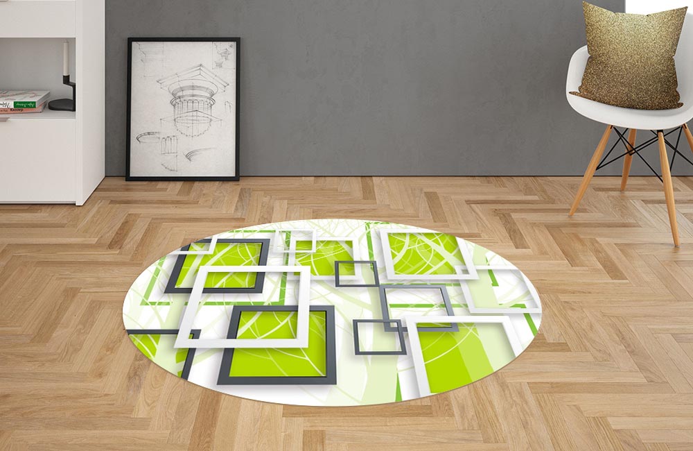 3D Ковер «Объемные зеленые квадраты»   Овальный 2