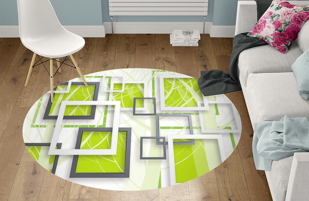 3D Ковер «Объемные зеленые квадраты»   Круглый 1