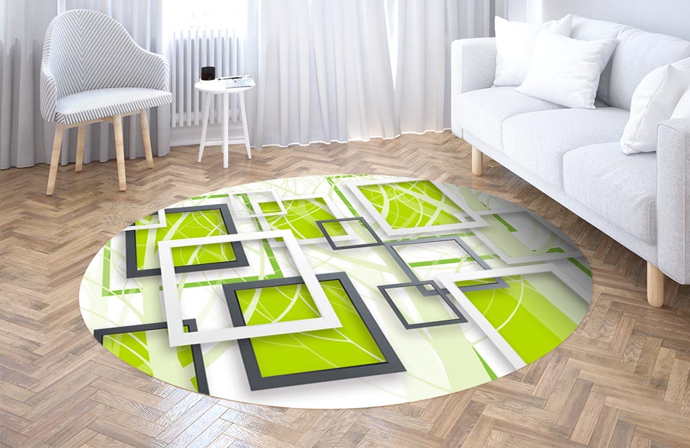 3D Ковер «Объемные зеленые квадраты»   Круглый 3