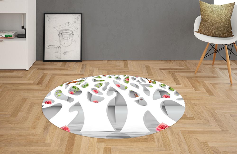 3D Ковер «Абстрактные белые деревья над водой»  Овальный 2