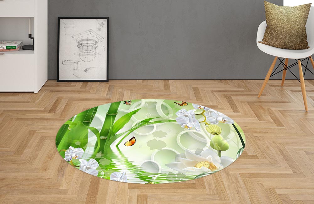3D Ковер «Орхидеи на салатовом фоне в стиле спа» Овальный 2
