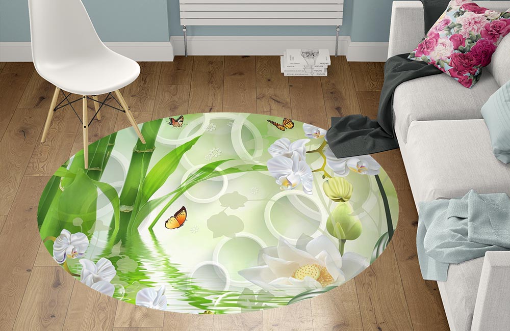 3D Ковер «Орхидеи на салатовом фоне в стиле спа» Круглый 1