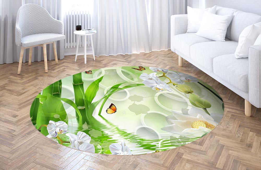 3D Ковер «Орхидеи на салатовом фоне в стиле спа» Круглый 3