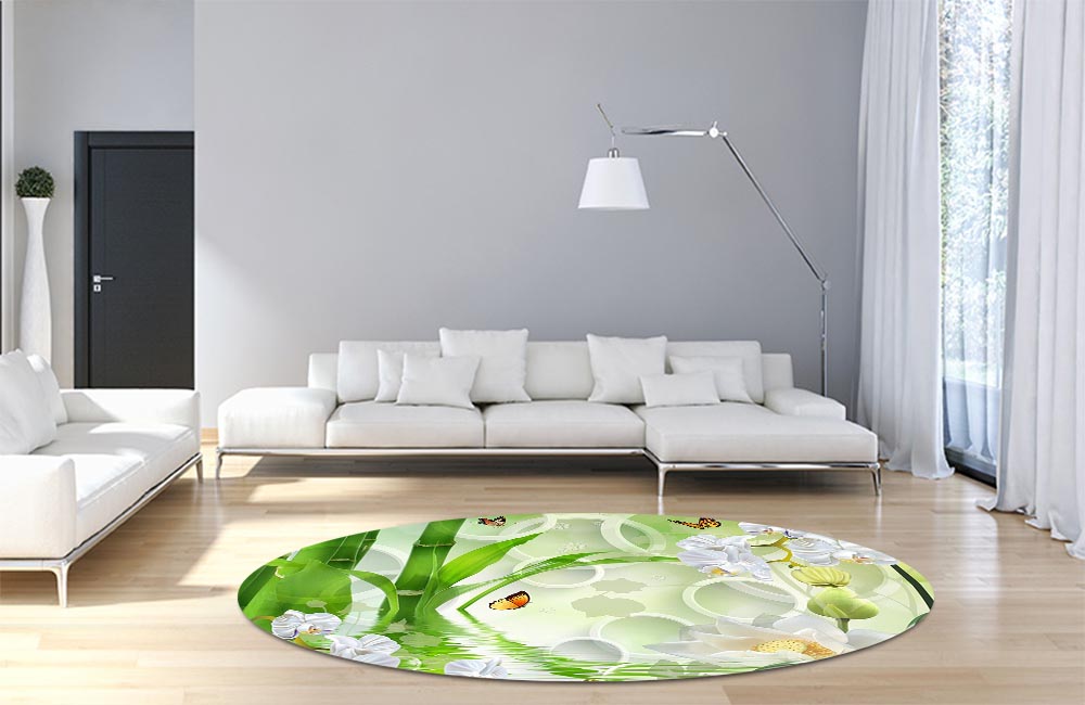 3D Ковер «Орхидеи на салатовом фоне в стиле спа» Круглый 4