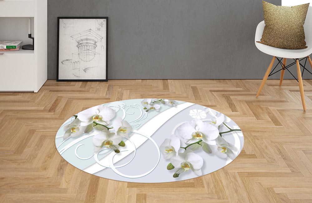 3D Ковер «Нежная композиция с орхидеями»   Овальный 2