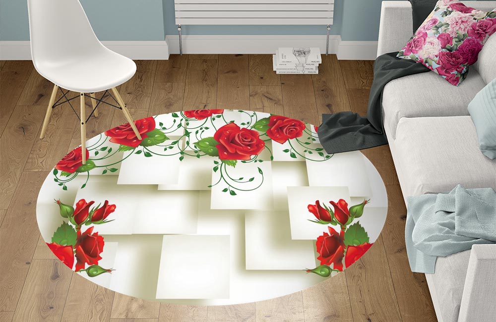3D Ковер «Алые розы на объемном фоне»  Круглый 1