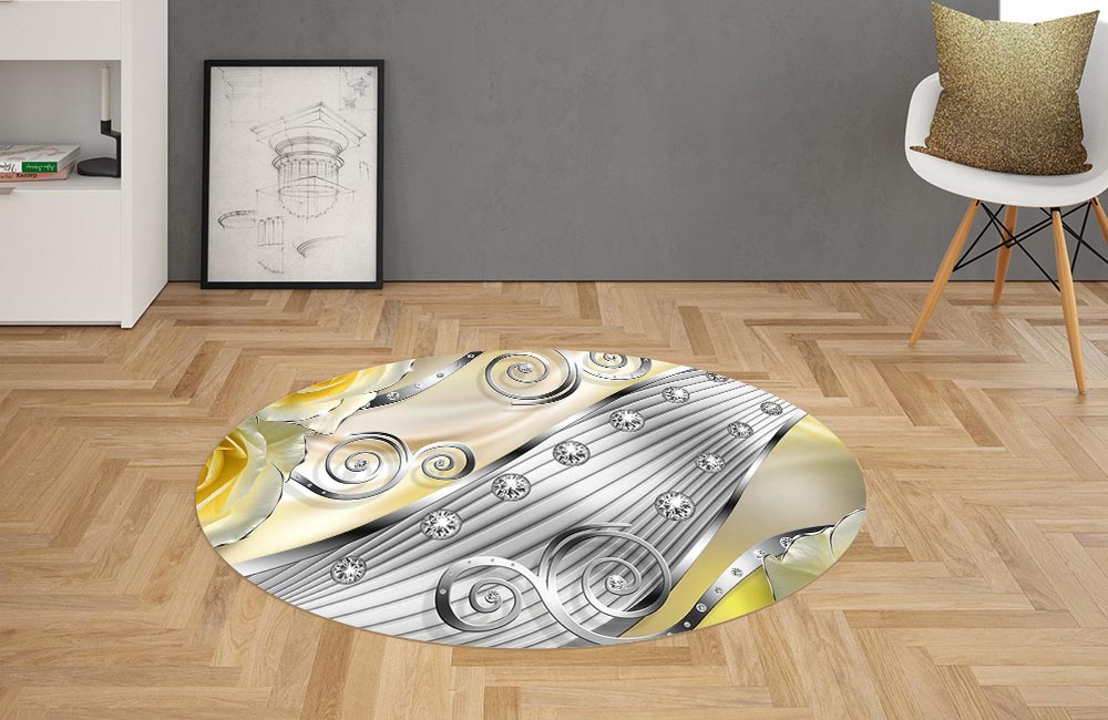 3D Ковер «Лимонные розы на металле»   Овальный 2
