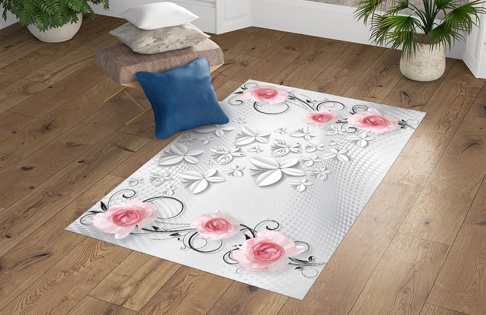 3D Ковер «Лютиковые розы с бабочками»   Прямоугольный 4