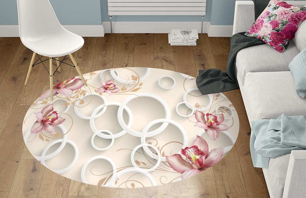 3D Ковер «Орхидеи с объемными кольцами»   Круглый 1