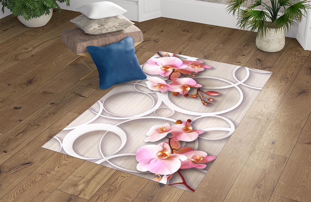 3D Ковер «Розовые орхидеи с кольцами»   Прямоугольный 4