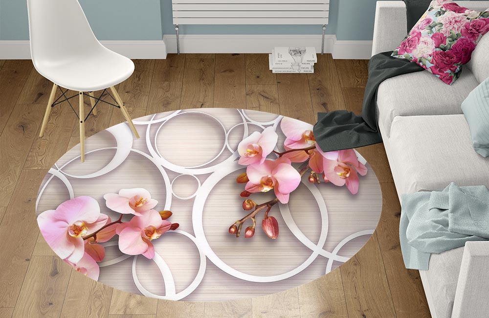 3D Ковер «Розовые орхидеи с кольцами»   Круглый 1