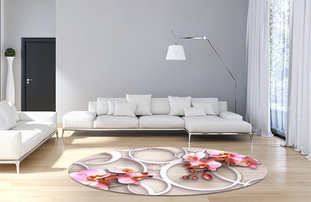 3D Ковер «Розовые орхидеи с кольцами»   Круглый 4