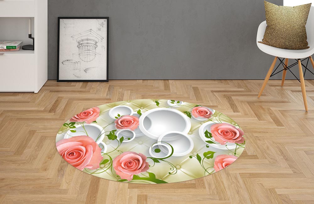 3D Ковер «Лютиковые розы на салатовом фоне»  Овальный 2