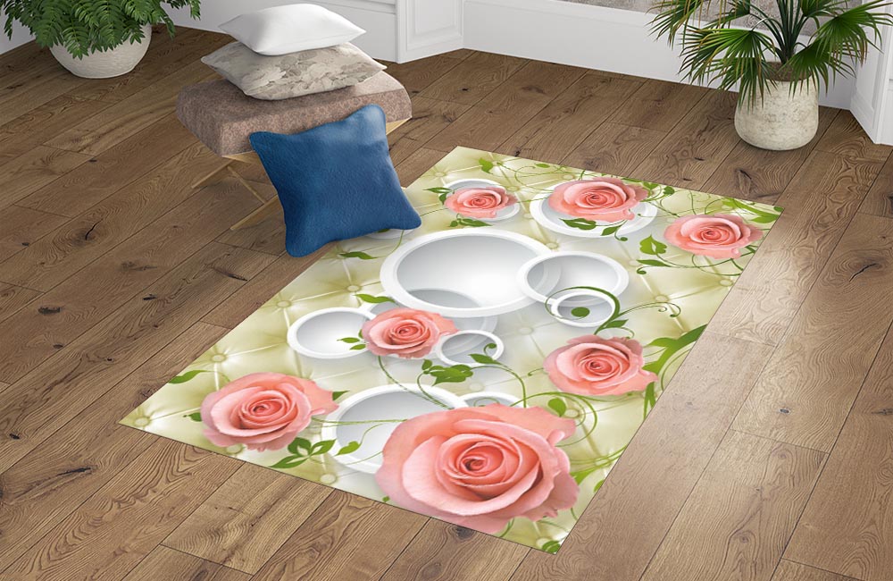 3D Ковер «Лютиковые розы на салатовом фоне»  Прямоугольный 4