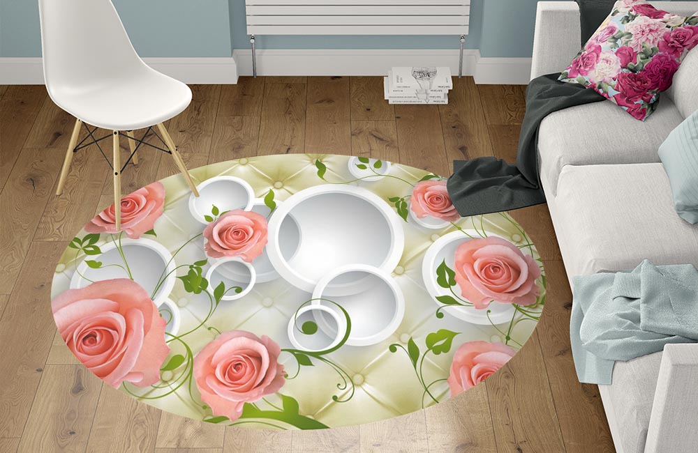 3D Ковер «Лютиковые розы на салатовом фоне»  Круглый 1