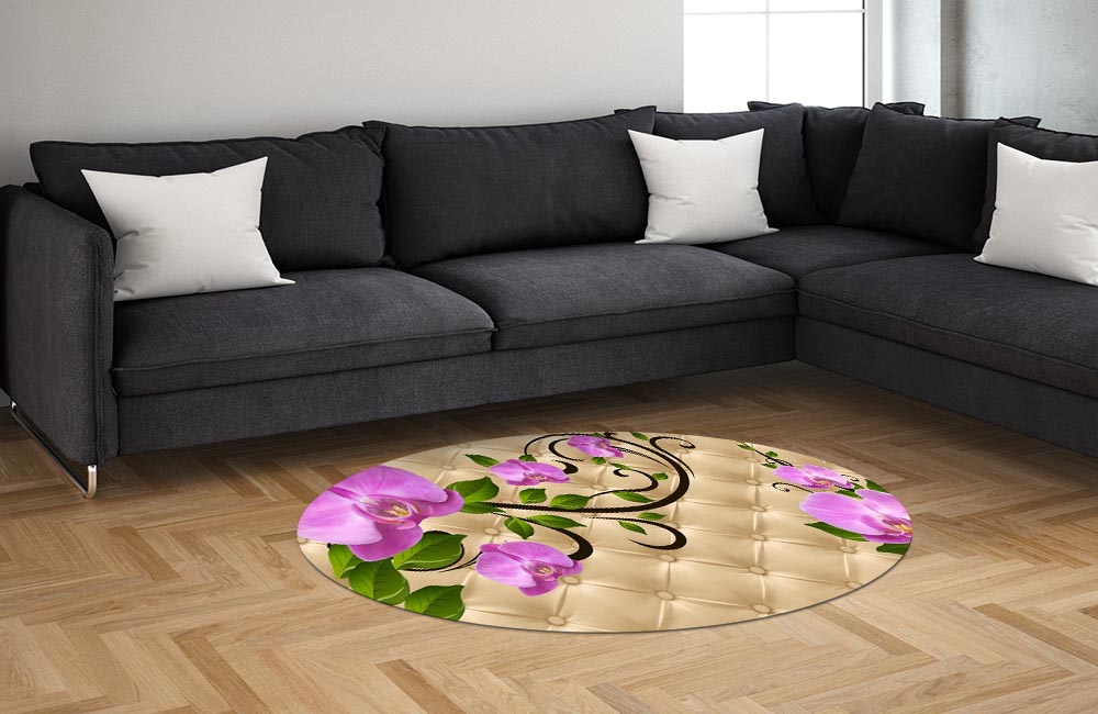 3D Ковер «Розовые орхидеи на песочной коже»  Овальный 1