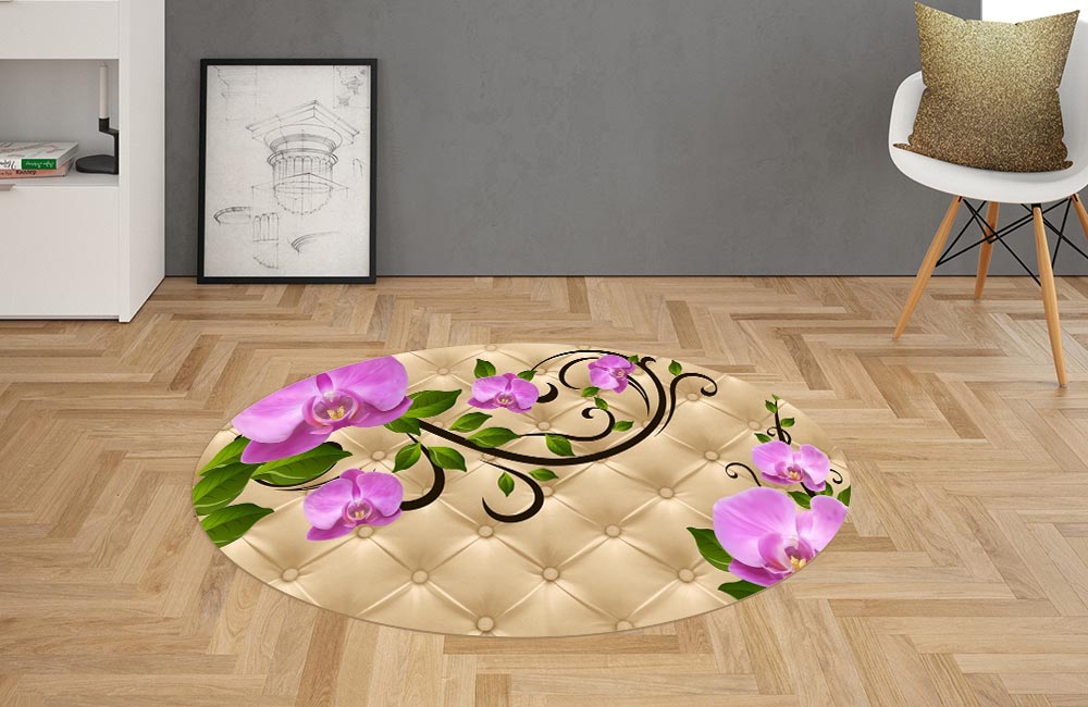 3D Ковер «Розовые орхидеи на песочной коже»  Овальный 2