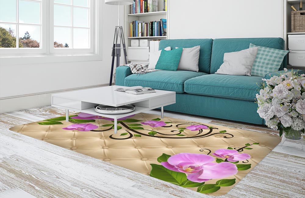 3D Ковер «Розовые орхидеи на песочной коже»  Прямоугольный 1