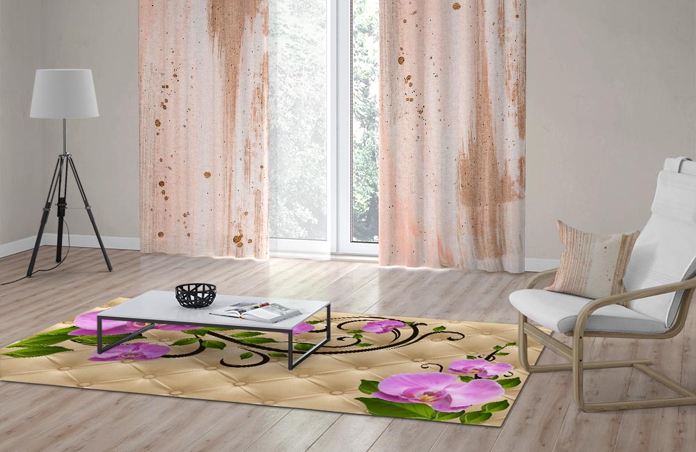 3D Ковер «Розовые орхидеи на песочной коже»  Прямоугольный 2