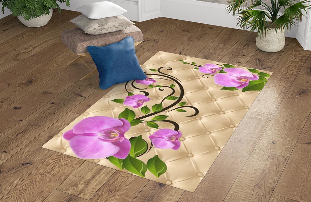 3D Ковер «Розовые орхидеи на песочной коже»  Прямоугольный 4