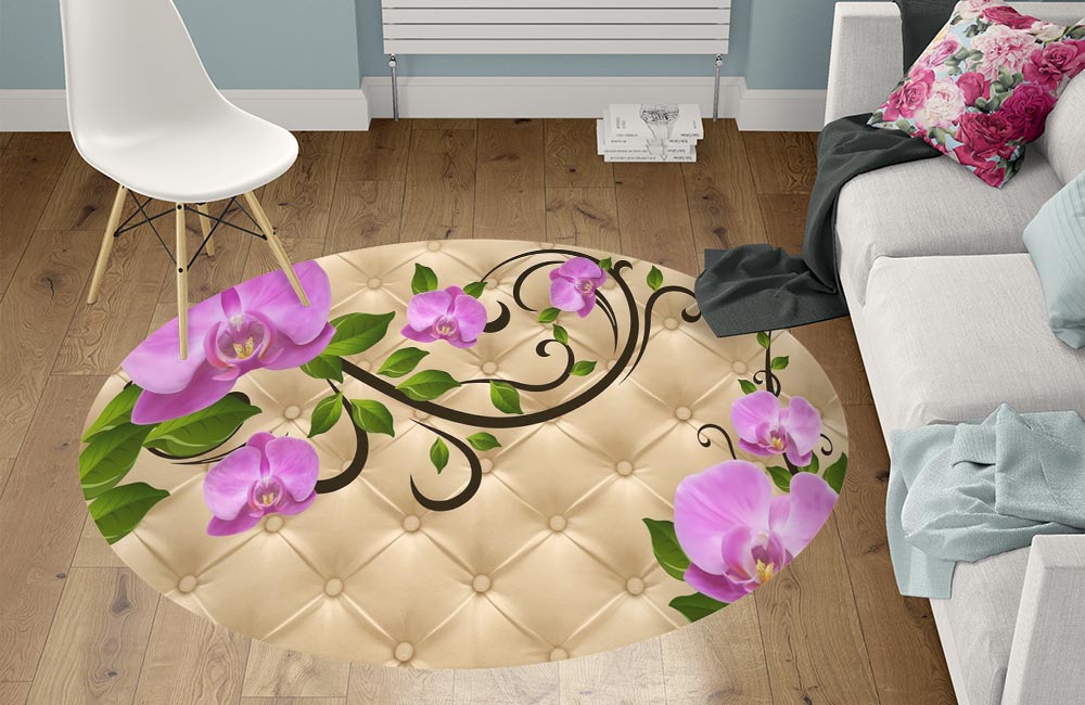 3D Ковер «Розовые орхидеи на песочной коже»  Круглый 1