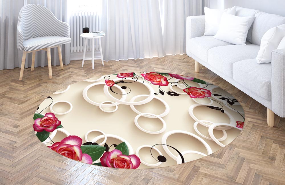 3D Ковер «Красивые розы на объемном фоне»  Круглый 3