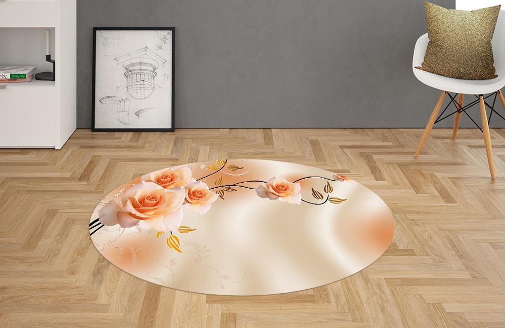 3D Ковер «Ветка с бежевыми розами»   Овальный 2