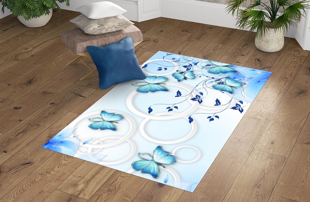 3D Ковер «Небесно голубые бабочки»   Прямоугольный 4